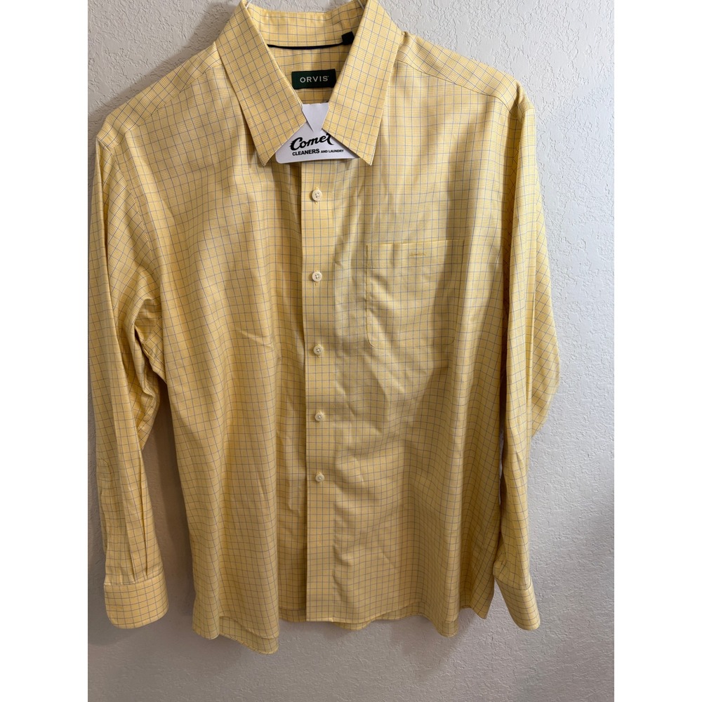 Orvis Plaid Dress Shirt Button Down Long Sleeve Career Office Yellow Size ?‎